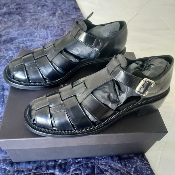 Freda Salvador Dahlia T-Strap Black Fisherman Loafers with Box Leather, Size 8 - Picture 8 of 13